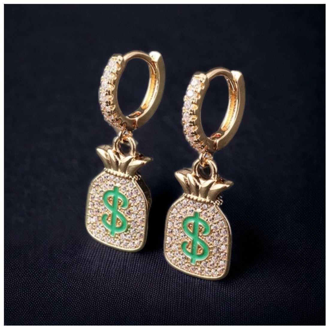 ICED OUT "GOLD CASHBAG" OHRRINGE - ICERAIN JEWELRY
