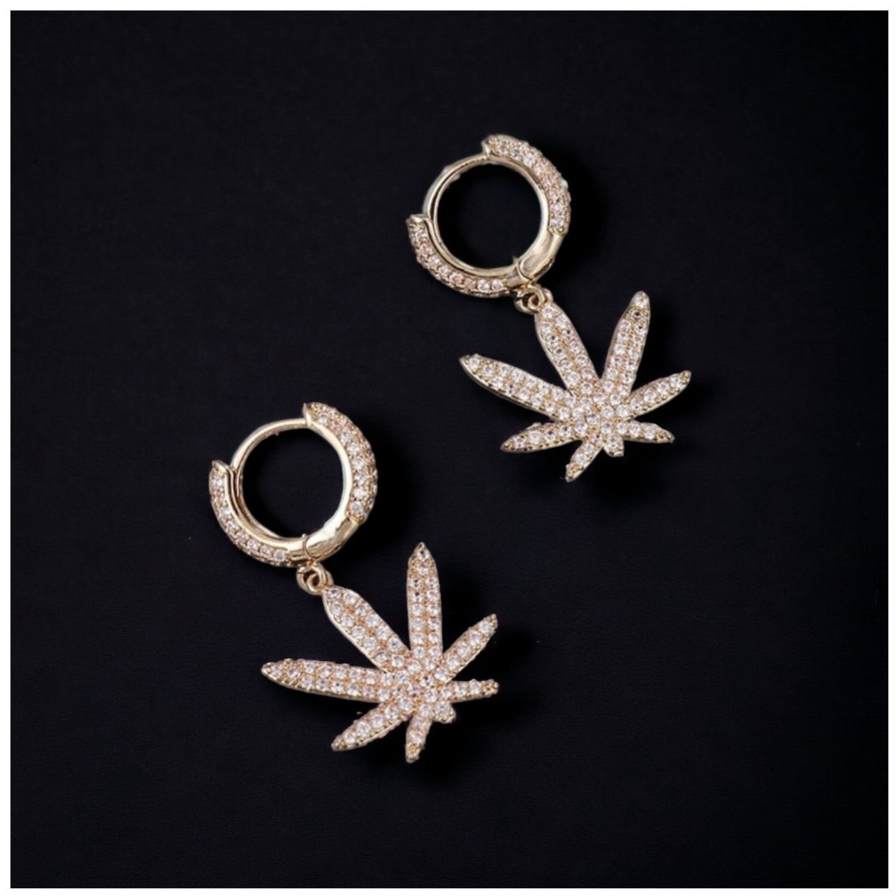 ICED OUT "GOLD PLANT" OHRRINGE - ICERAIN JEWELRY