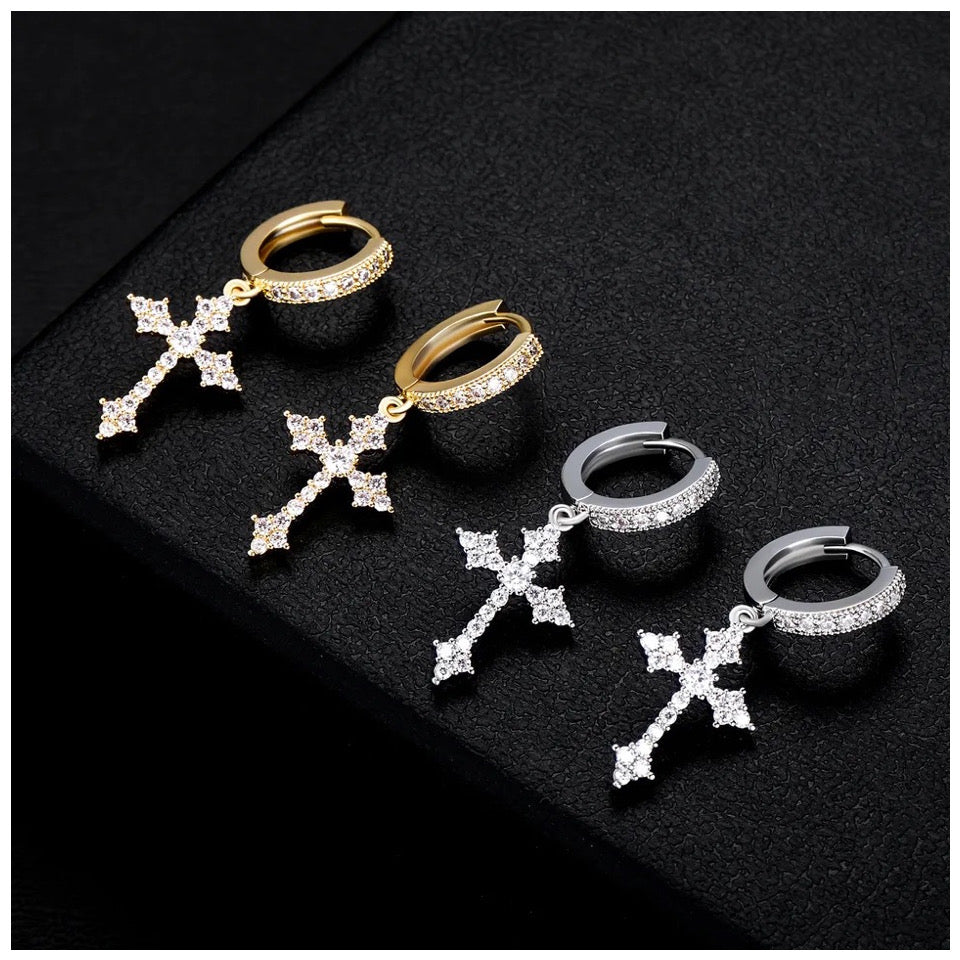ICED OUT MOISSANITE "CROSS" WEISSGOLD 925S SILVER OHRRINGE - ICERAIN JEWELRY