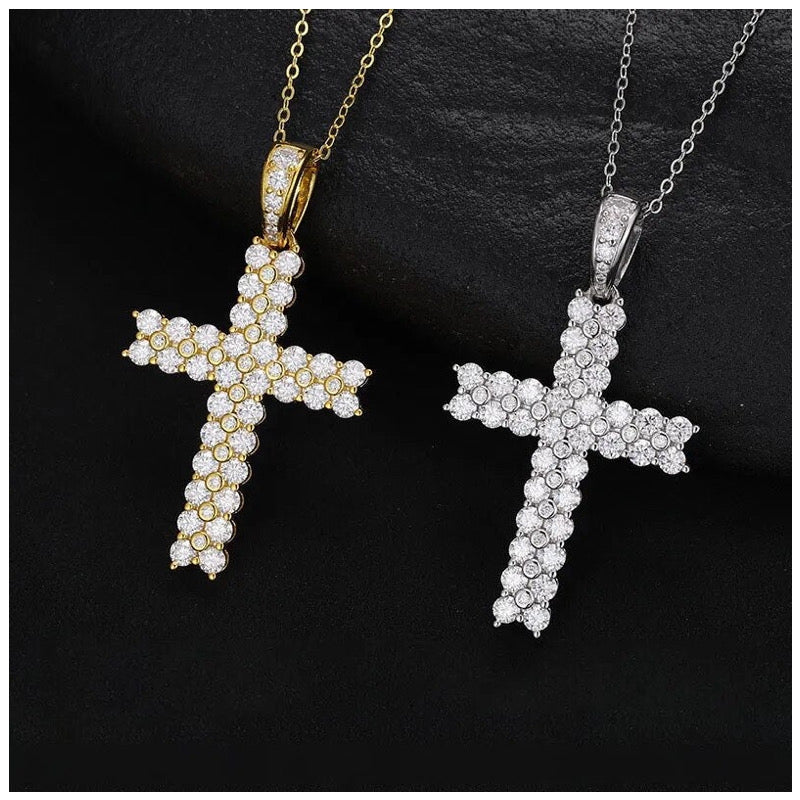 ICED OUT MOISSANITE "CROSS V3" WEISSGOLD 925S SILVER KETTE - ICERAIN JEWELRY
