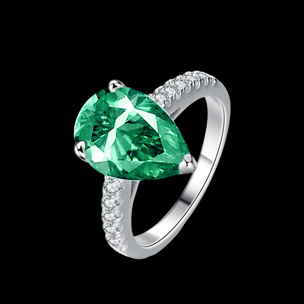 ICED OUT MOISSANITE "GREEN PEAR" WEISSGOLD 925S SILVER RING - ICERAIN JEWELRY