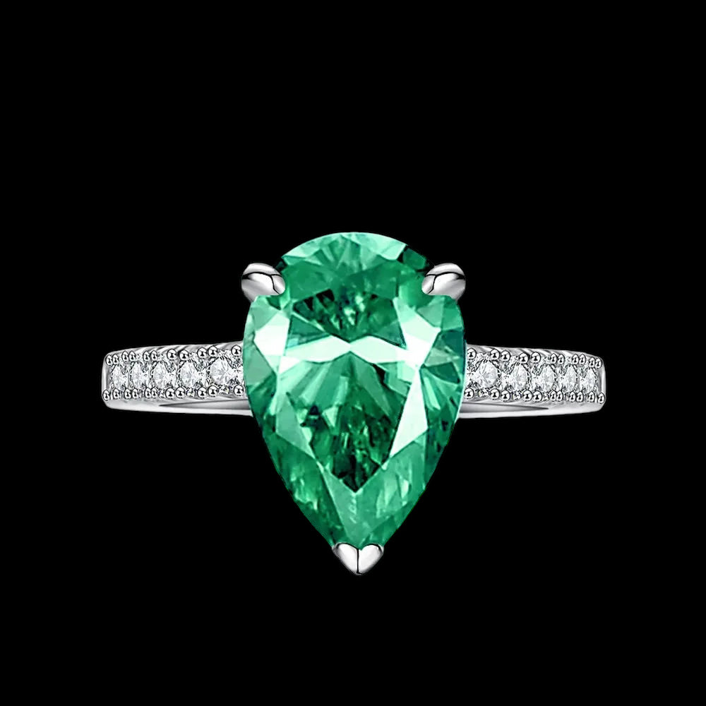 ICED OUT MOISSANITE "GREEN PEAR" WEISSGOLD 925S SILVER RING - ICERAIN JEWELRY