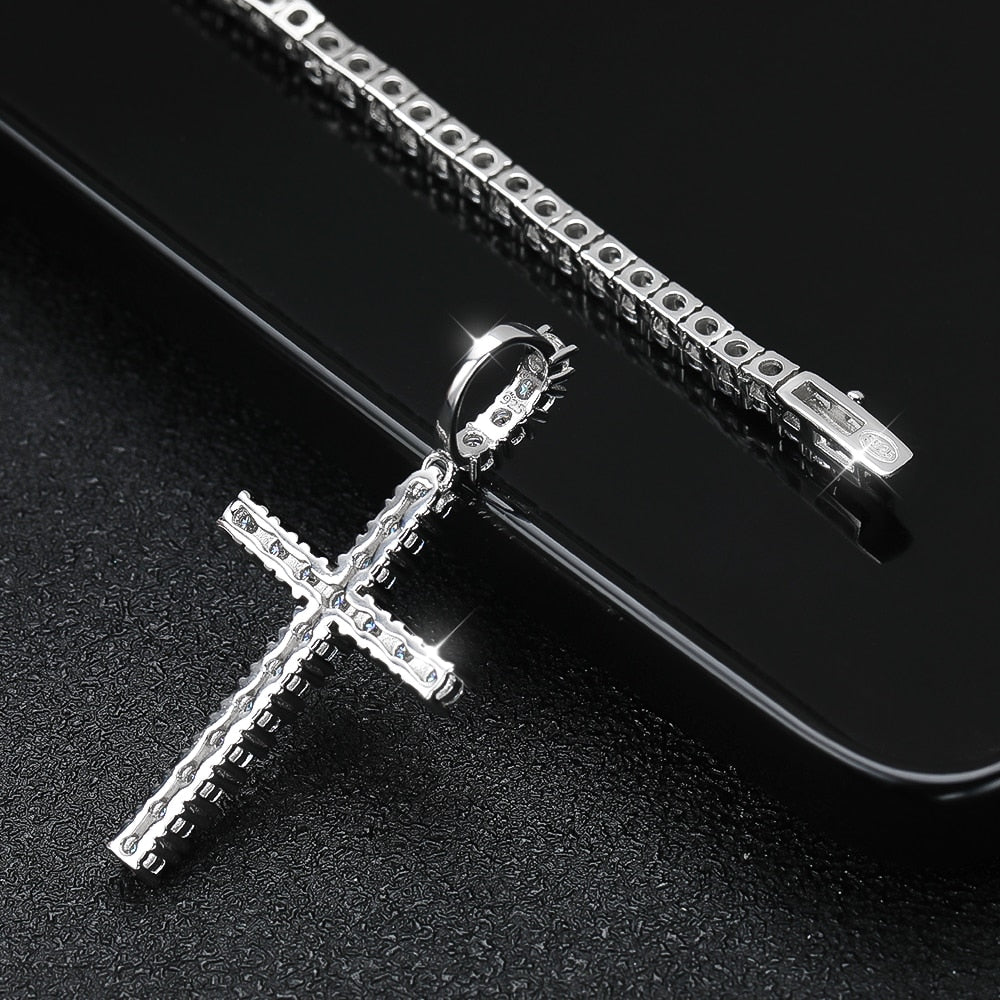 ICED OUT MOISSANITE "CROSS TENNIS" WEISSGOLD 925S SILVER KETTE - ICERAIN JEWELRY