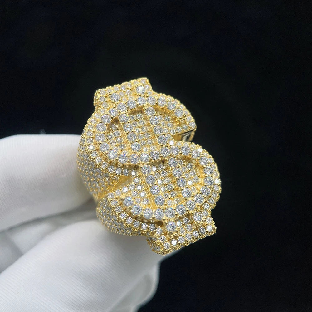 ICED OUT MOISSANITE "DOLLAR" WEISSGOLD 925S SILVER RING - ICERAIN JEWELRY