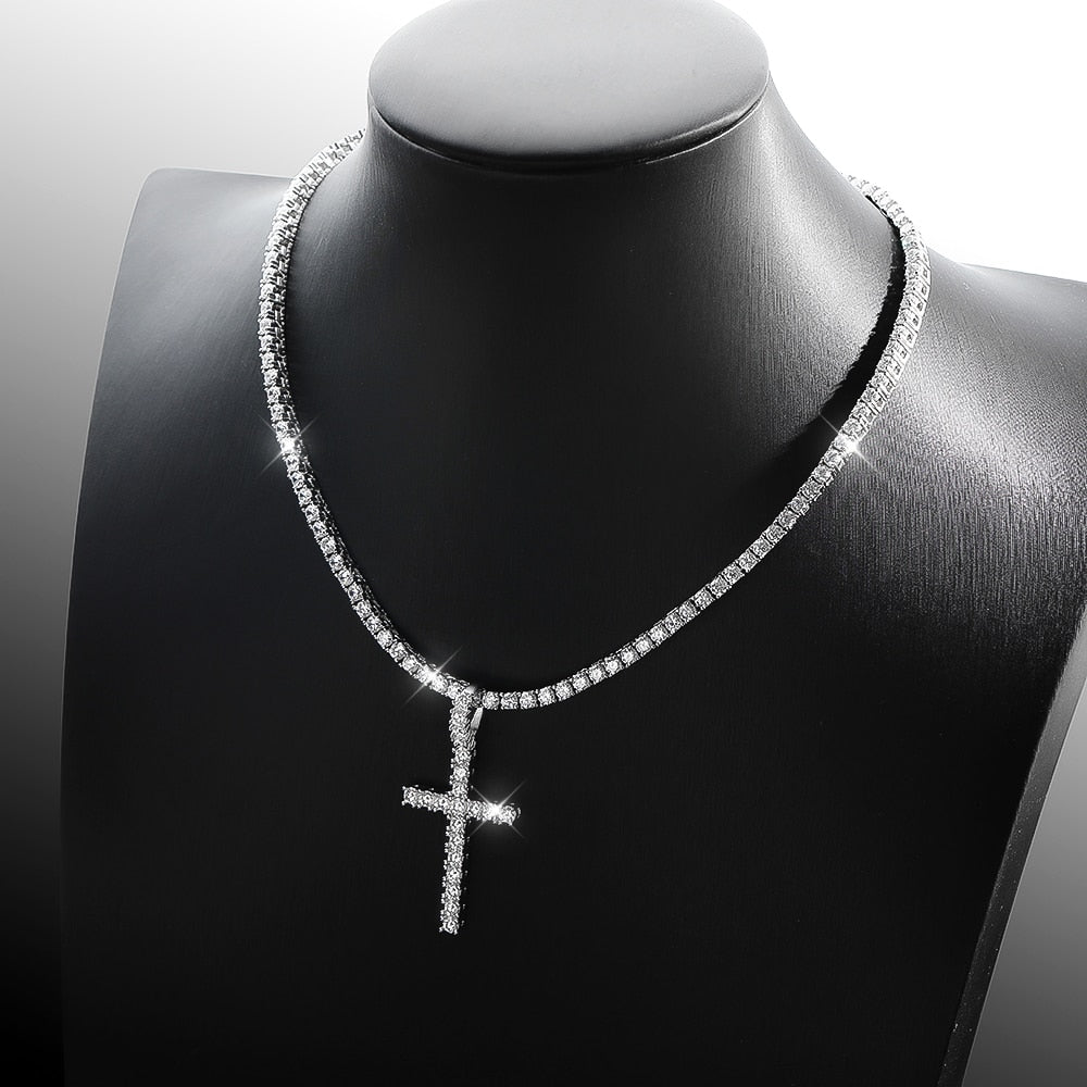 ICED OUT MOISSANITE "CROSS TENNIS" WEISSGOLD 925S SILVER KETTE - ICERAIN JEWELRY