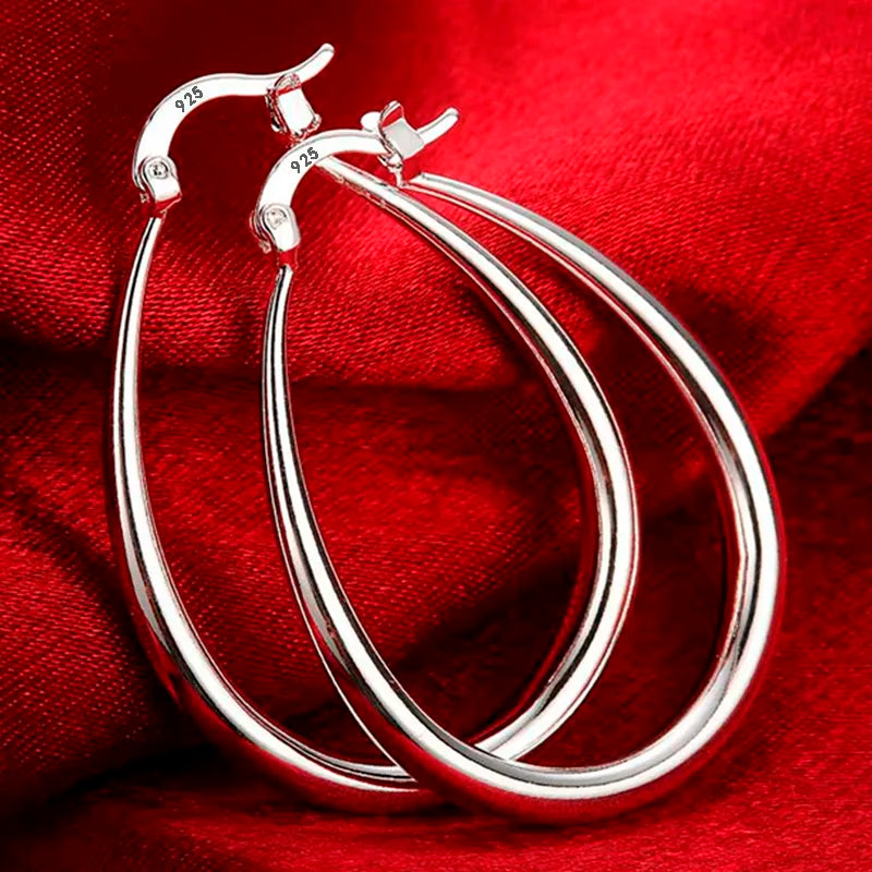 925S SILVER "OVAL HOOP" OHRRINGE - ICERAIN JEWELRY