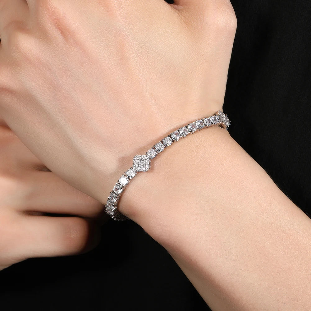 ICED OUT "SILVER CLOVER TENNIS" ARMBAND - ICERAIN JEWELRY