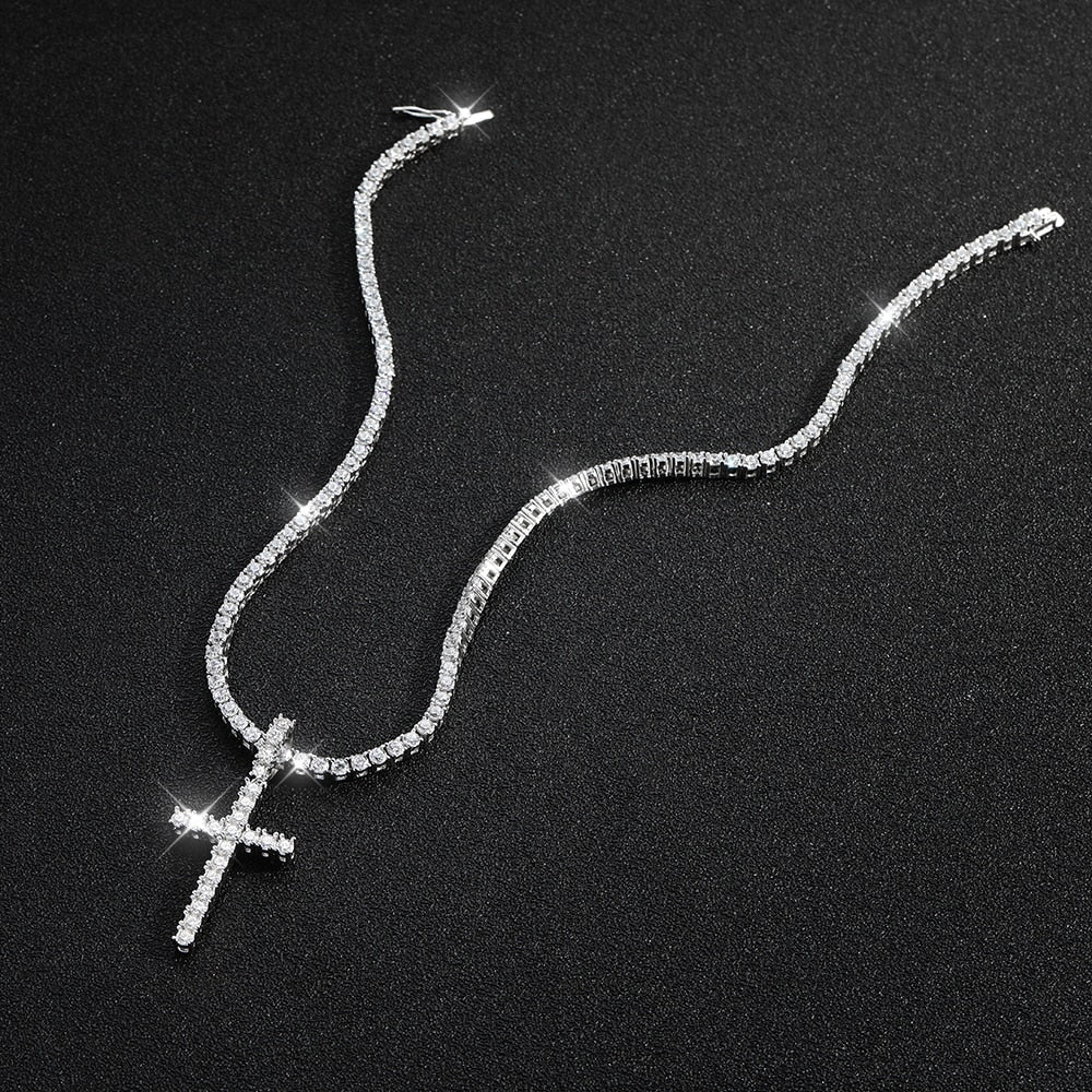 ICED OUT MOISSANITE "CROSS TENNIS" WEISSGOLD 925S SILVER KETTE - ICERAIN JEWELRY