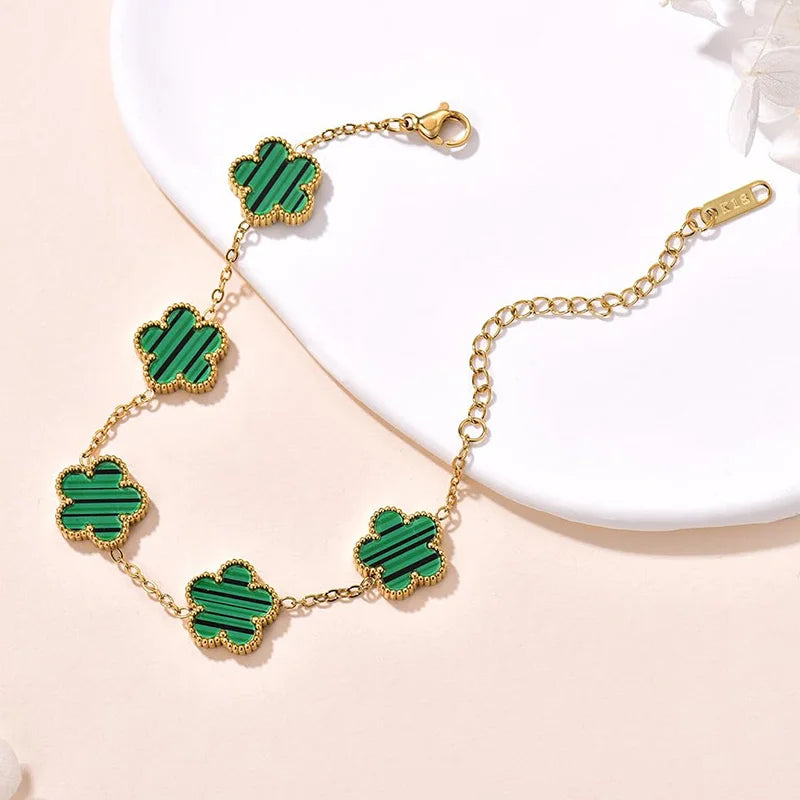 SALE | EDELSTAHL "GOLD/GREEN CLOVER" ARMBAND - ICERAIN JEWELRY