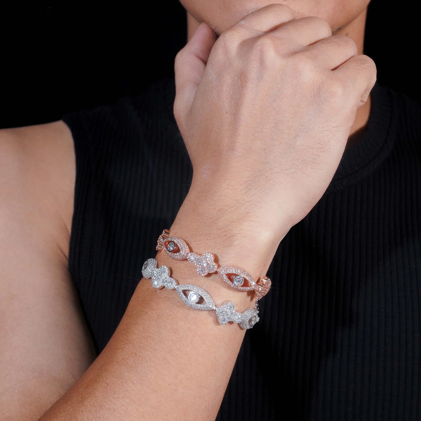 ICED OUT 12,5MM MOISSANITE "CROSSEYE" WEISSGOLD 925S SILVER ARMBAND - ICERAIN JEWELRY