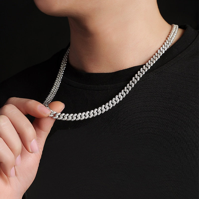 ICED OUT 8MM MOISSANITE "CHOPPER CUBAN" WEISSGOLD 925S SILVER KETTE - ICERAIN JEWELRY