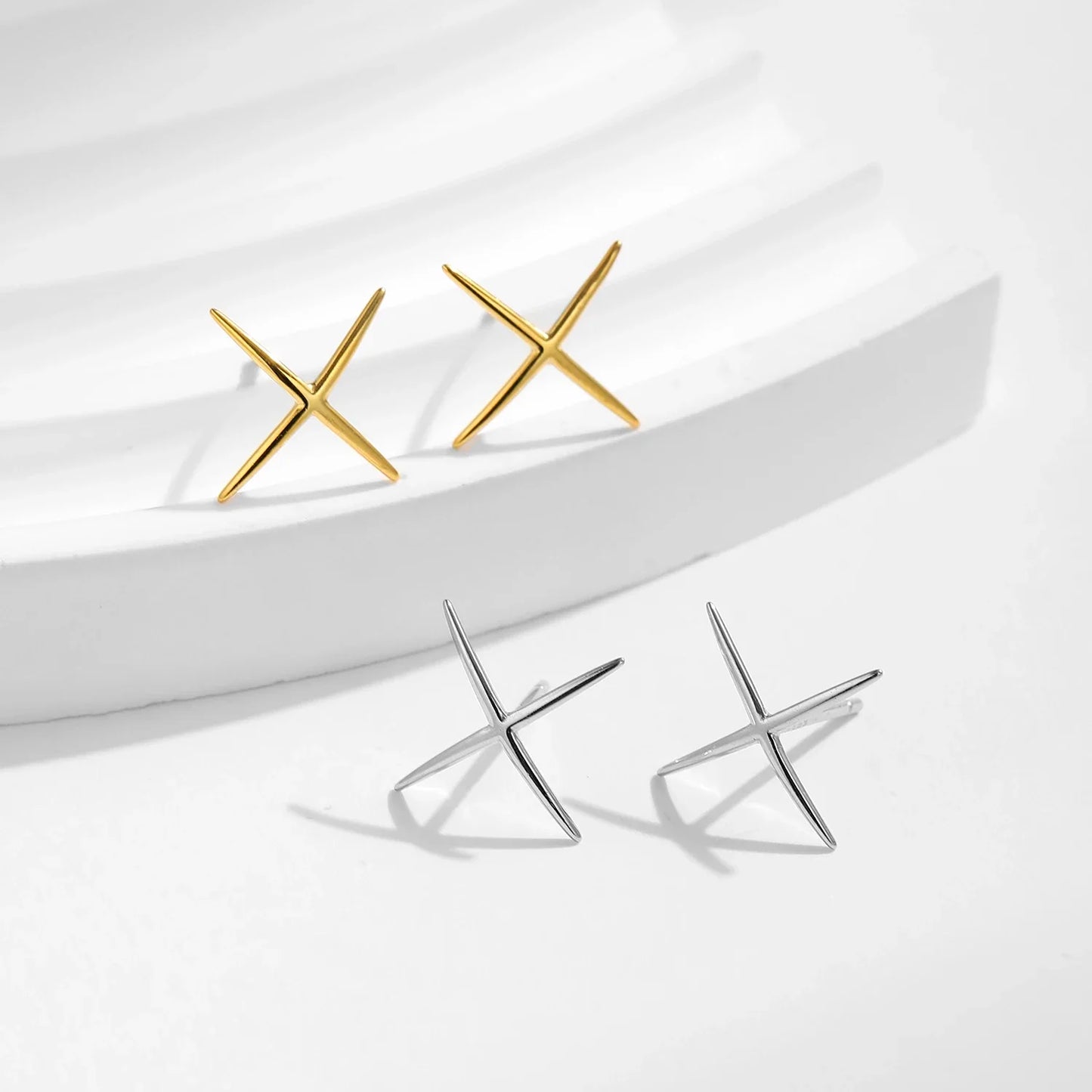 925S SILVER "GOLD X" OHRRINGE - ICERAIN JEWELRY