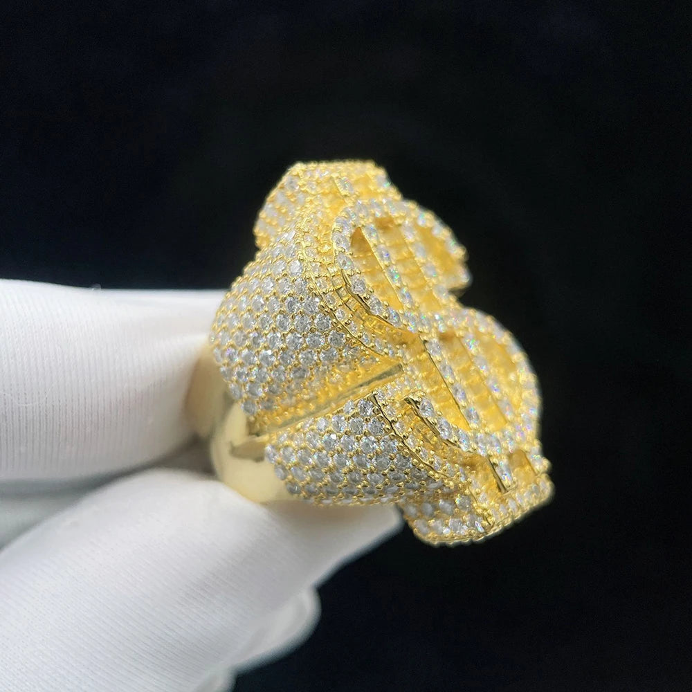 ICED OUT MOISSANITE "DOLLAR" WEISSGOLD 925S SILVER RING - ICERAIN JEWELRY