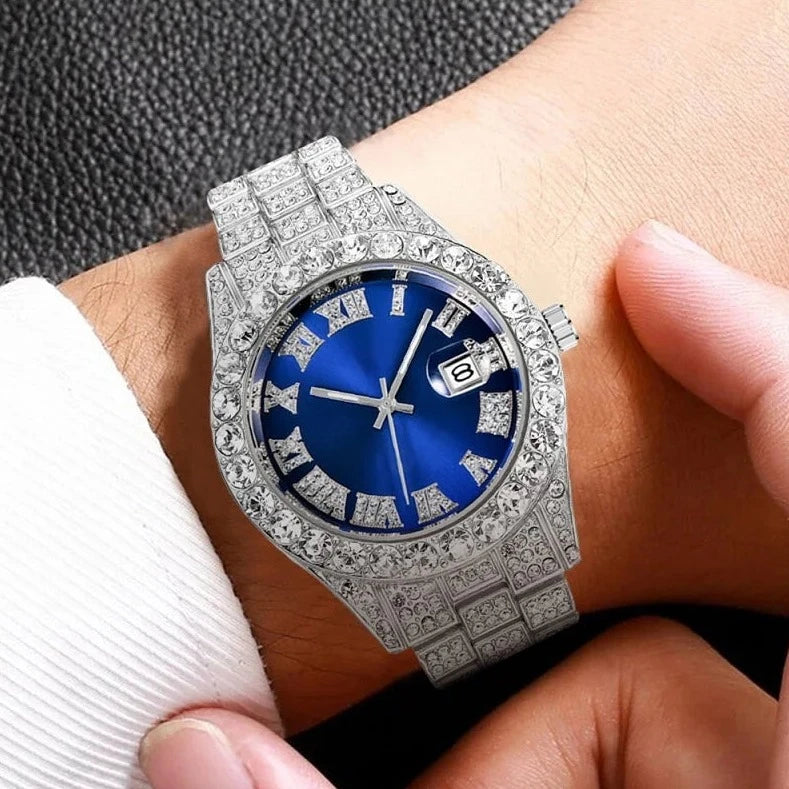 SALE | ICED OUT "SILVER/BLUE FRATELLO" UHR - ICERAIN JEWELRY