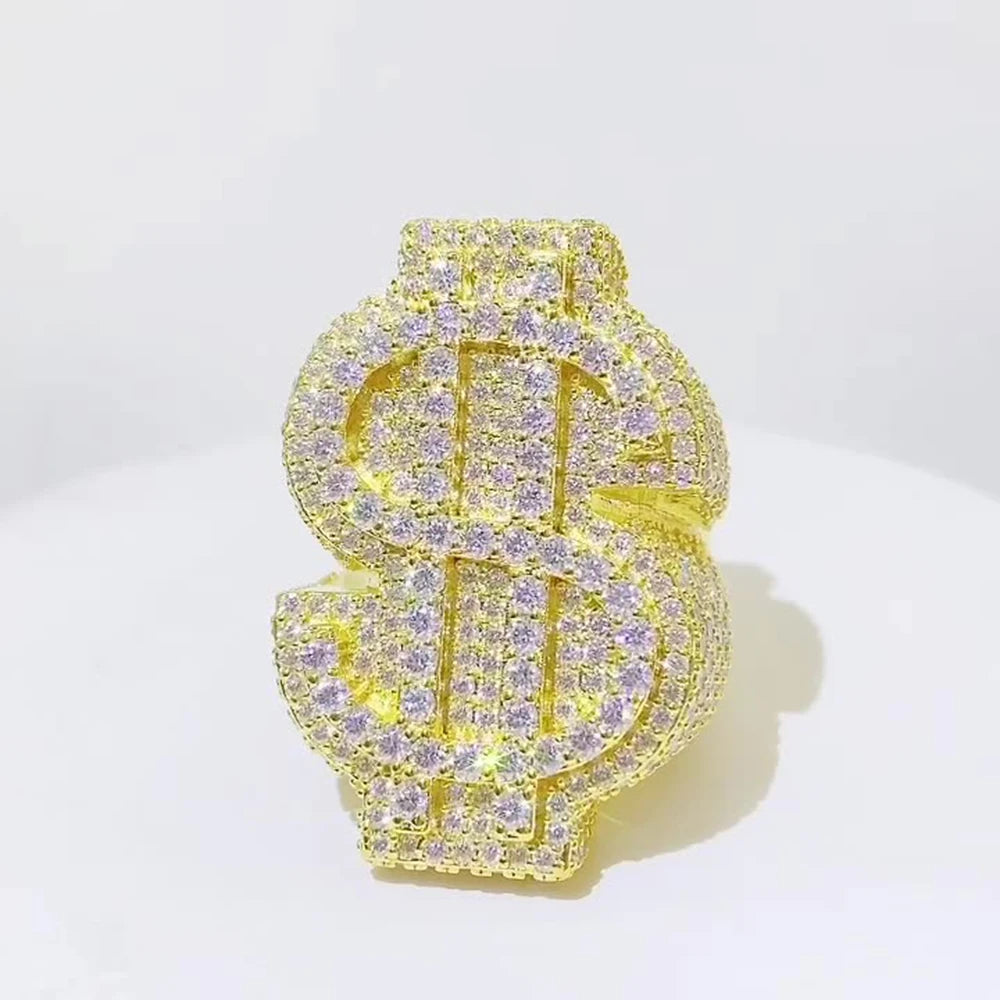 ICED OUT MOISSANITE "DOLLAR" WEISSGOLD 925S SILVER RING - ICERAIN JEWELRY