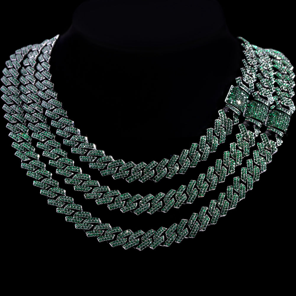 SALE | ICED OUT 14MM 40CM "GREEN PRONG CUBAN" KETTE - ICERAIN JEWELRY