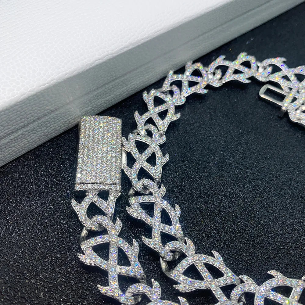 ICED OUT 15MM MOISSANITE "THORN" WEISSGOLD 925S SILVER KETTE - ICERAIN JEWELRY