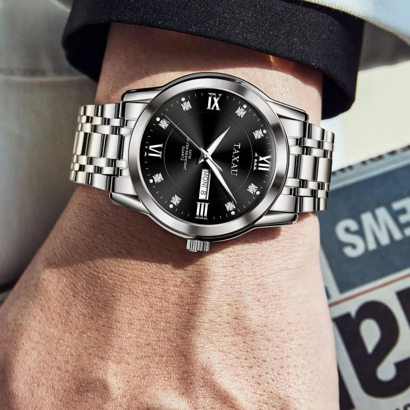 SALE | EDELSTAHL "SILVER/BLACK BUSINAR" UHR - ICERAIN JEWELRY