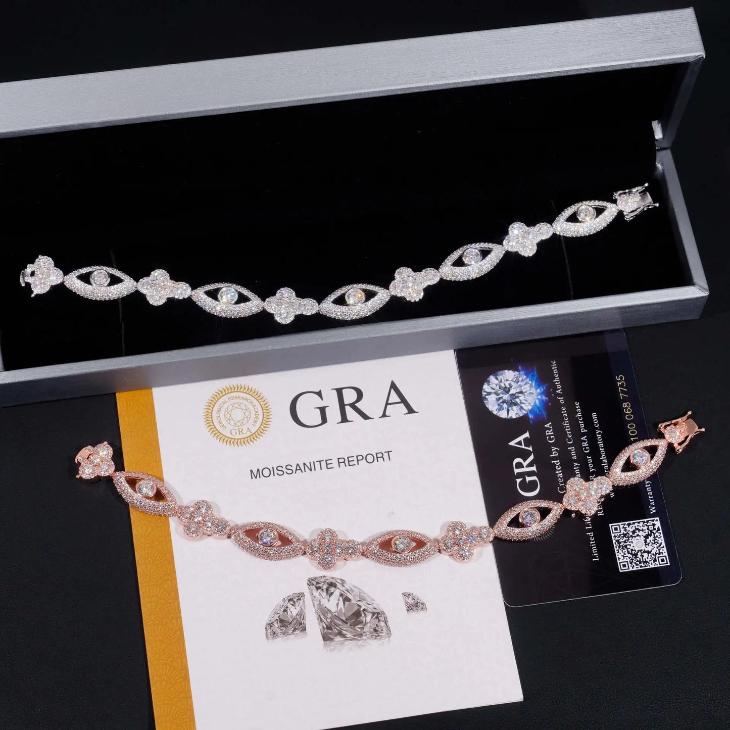 ICED OUT 12,5MM MOISSANITE "CROSSEYE" WEISSGOLD 925S SILVER ARMBAND - ICERAIN JEWELRY