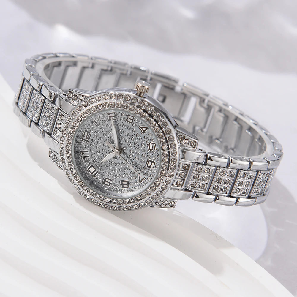 ICED OUT 6-IN-1 "SILVER TANTO" SCHMUCKSET (HALSKETTE + 2 ARMBAND + UHR + OHRRINGE + RING) - ICERAIN JEWELRY