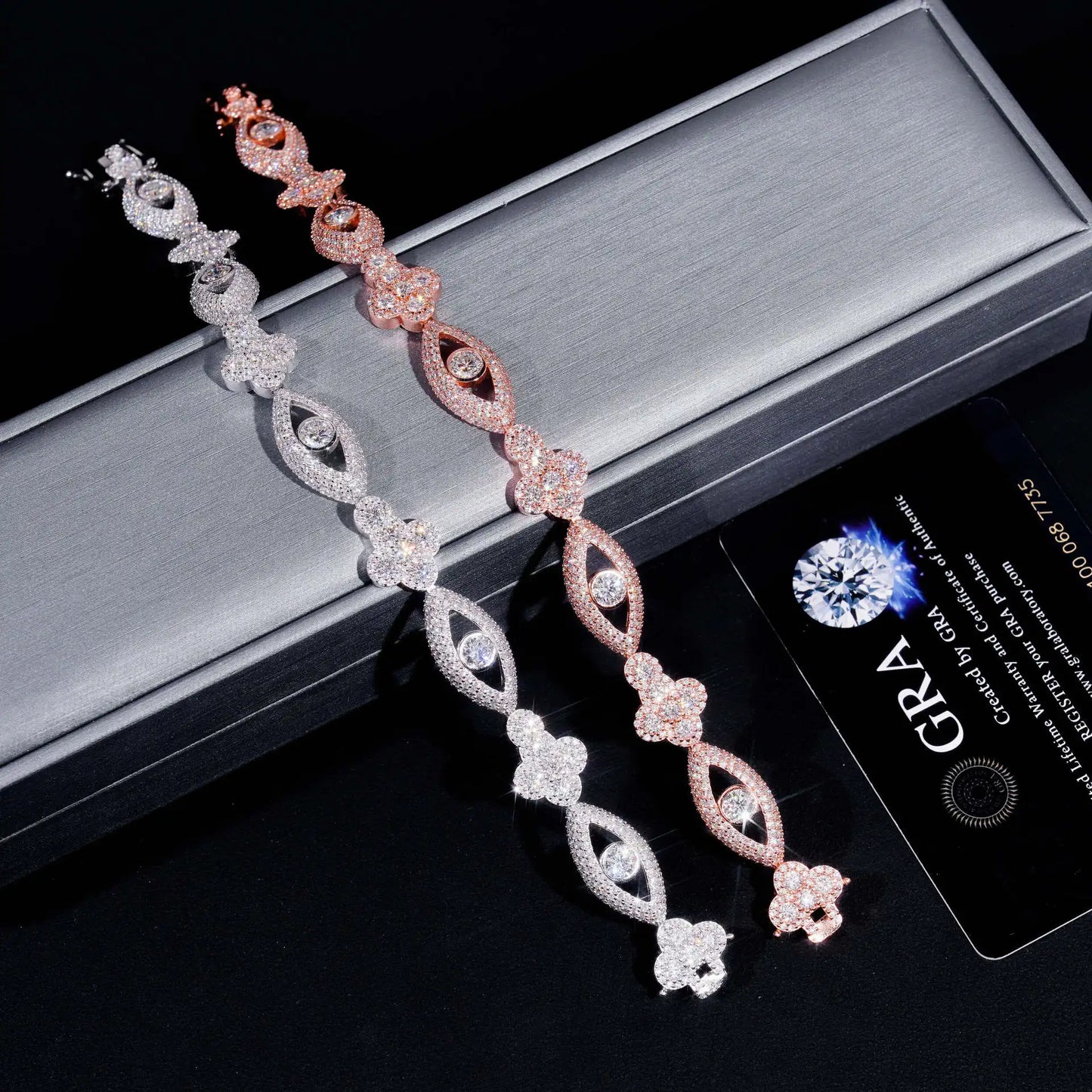 ICED OUT 12,5MM MOISSANITE "CROSSEYE" WEISSGOLD 925S SILVER ARMBAND - ICERAIN JEWELRY