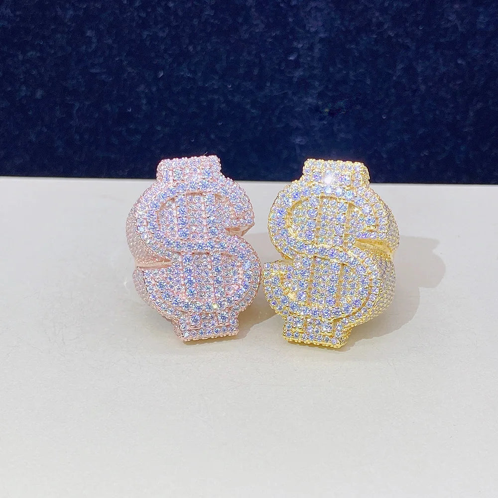 ICED OUT MOISSANITE "DOLLAR" WEISSGOLD 925S SILVER RING - ICERAIN JEWELRY