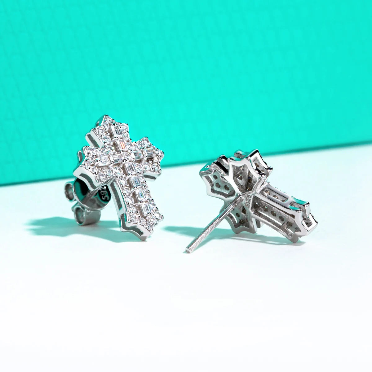ICED OUT MOISSANITE "CROSS V2" WEISSGOLD 925S SILVER OHRRINGE - ICERAIN JEWELRY