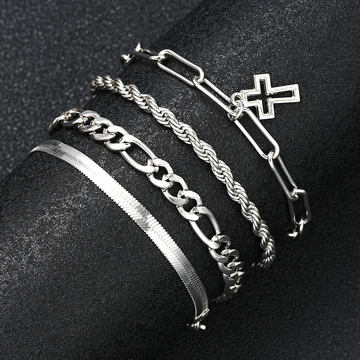 EDELSTAHL 7-IN-1 "SILVER COMPLETARE" SCHMUCKSET (3 HALSKETTEN + 4 ARMBAND) - ICERAIN JEWELRY