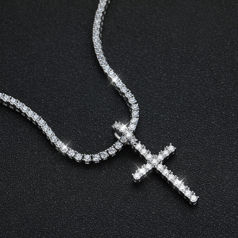 ICED OUT MOISSANITE "CROSS TENNIS" WEISSGOLD 925S SILVER KETTE - ICERAIN JEWELRY
