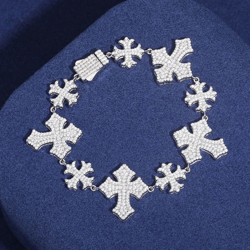 ICED OUT MOISSANITE "CROSS" WEISSGOLD 925S SILVER ARMBAND - ICERAIN JEWELRY