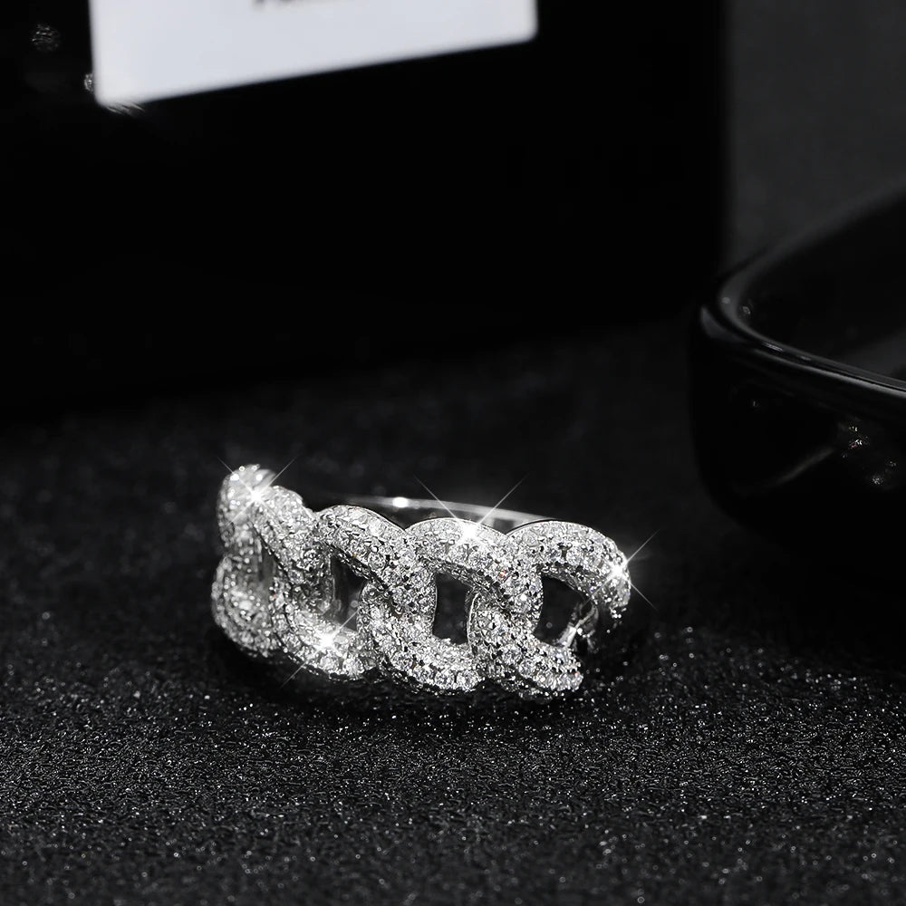 ICED OUT MOISSANITE "HALF CUBAN" WEISSGOLD 925S SILVER RING - ICERAIN JEWELRY