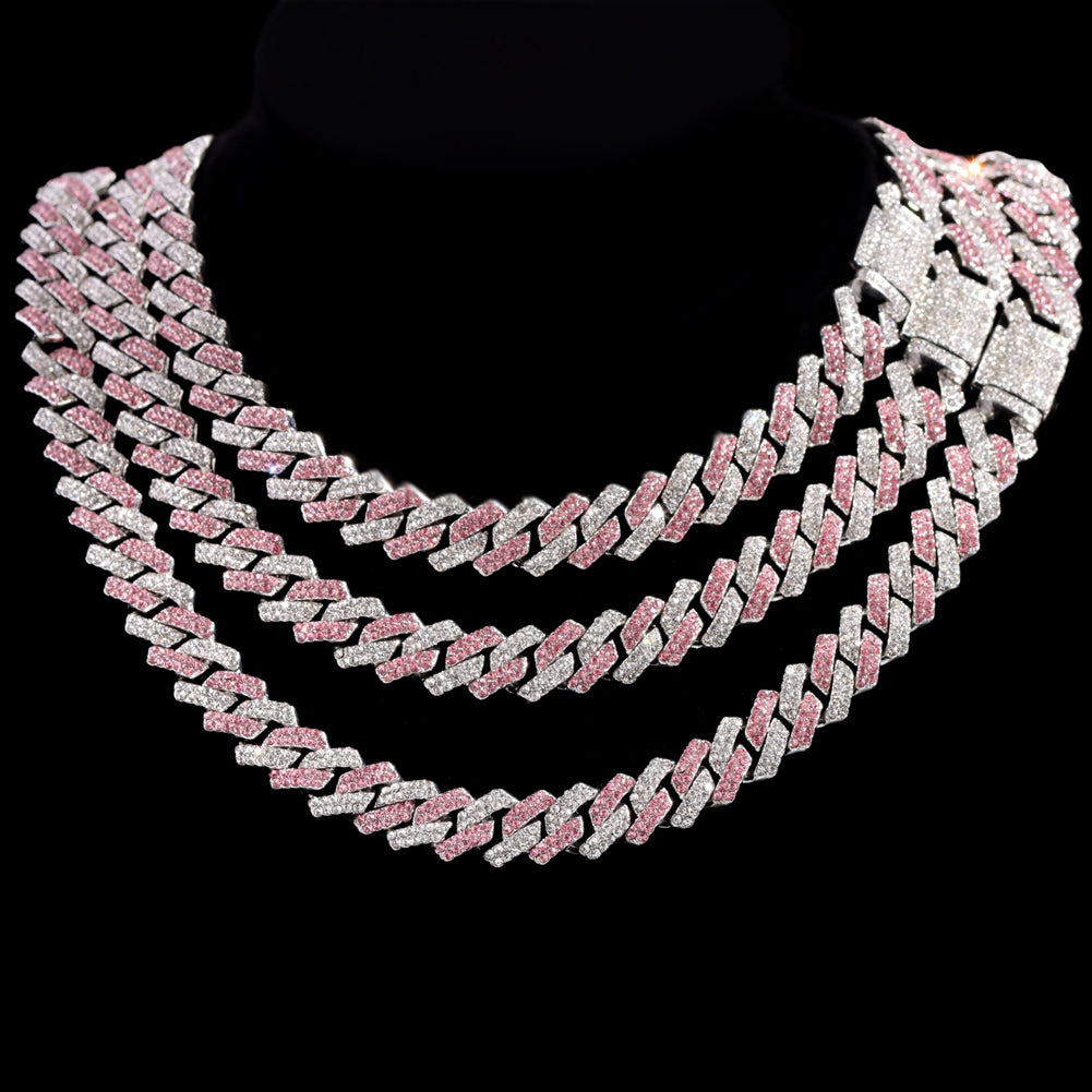 ICED OUT 14MM "SILVER/PINK PRONG CUBAN" KETTE - ICERAIN JEWELRY