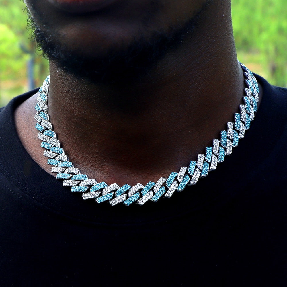 ICED OUT 14MM "SILVER/BLUE PRONG CUBAN" KETTE - ICERAIN JEWELRY