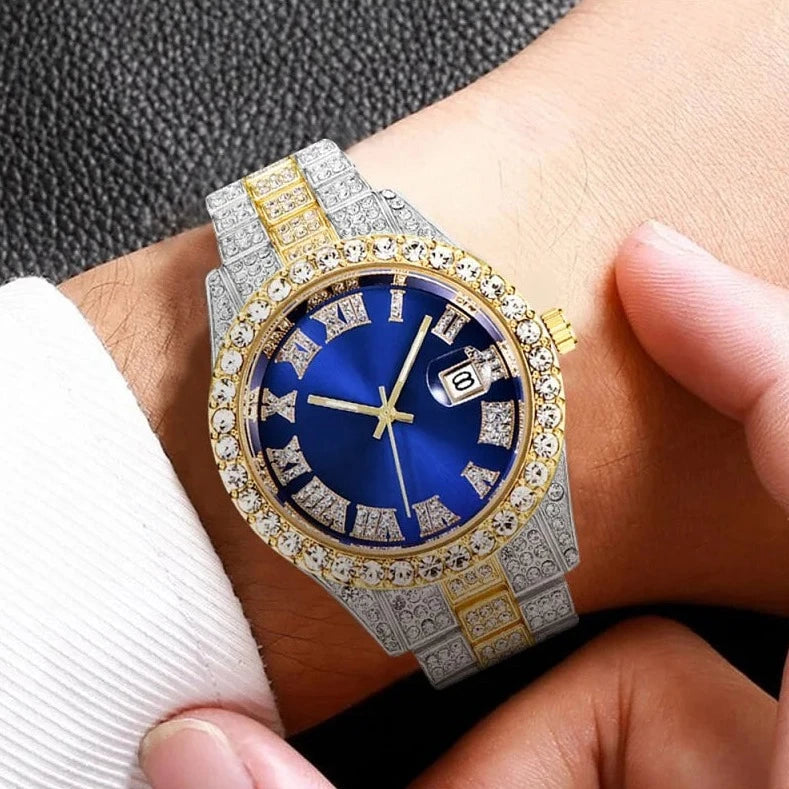 SALE | ICED OUT "SILVER/GOLD/BLUE FRATELLO" UHR - ICERAIN JEWELRY