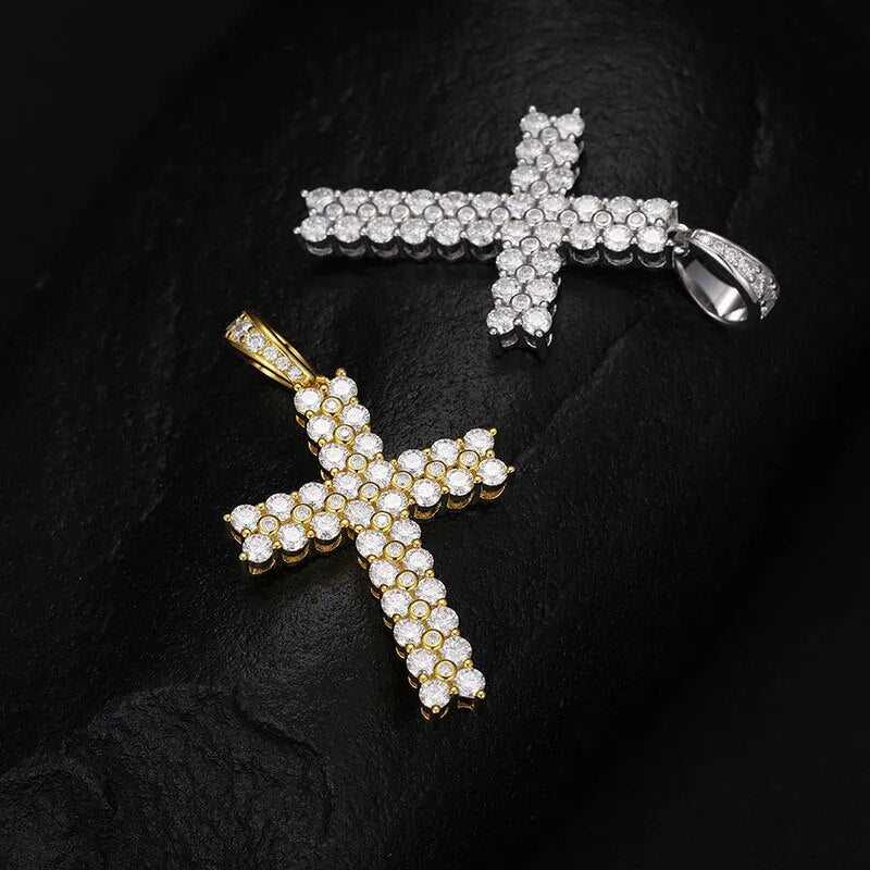 ICED OUT MOISSANITE "CROSS V3" WEISSGOLD 925S SILVER KETTE - ICERAIN JEWELRY