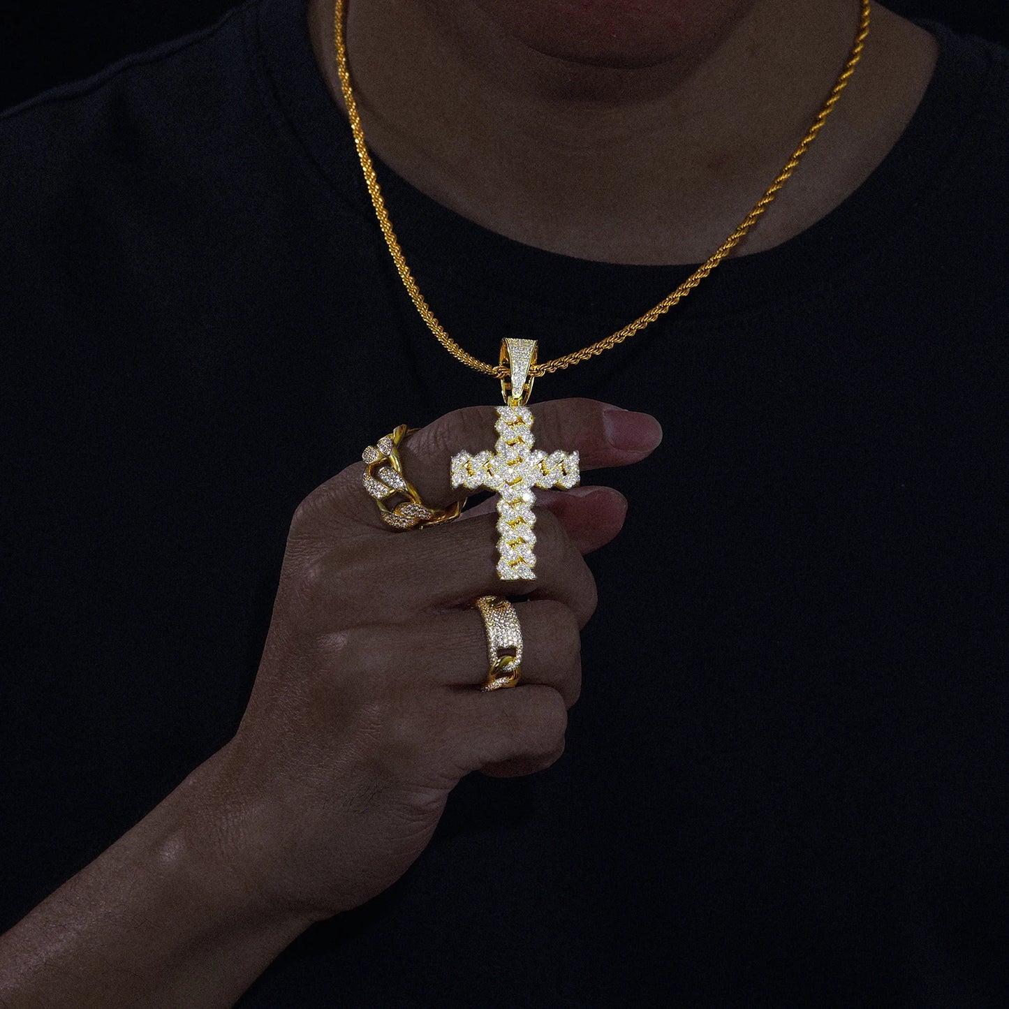 ICED OUT MOISSANITE "SILVER/GOLD CROSS" WEISSGOLD 925S SILVER KETTE - ICERAIN JEWELRY