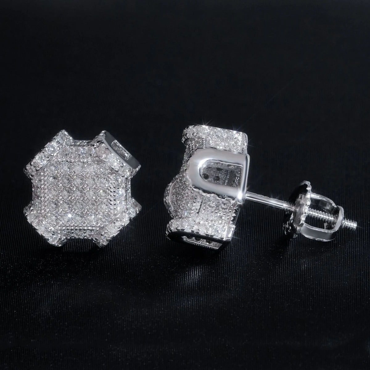 ICED OUT 10MM MOISSANITE "PASS" WEISSGOLD 925S SILVER OHRRINGE - ICERAIN JEWELRY