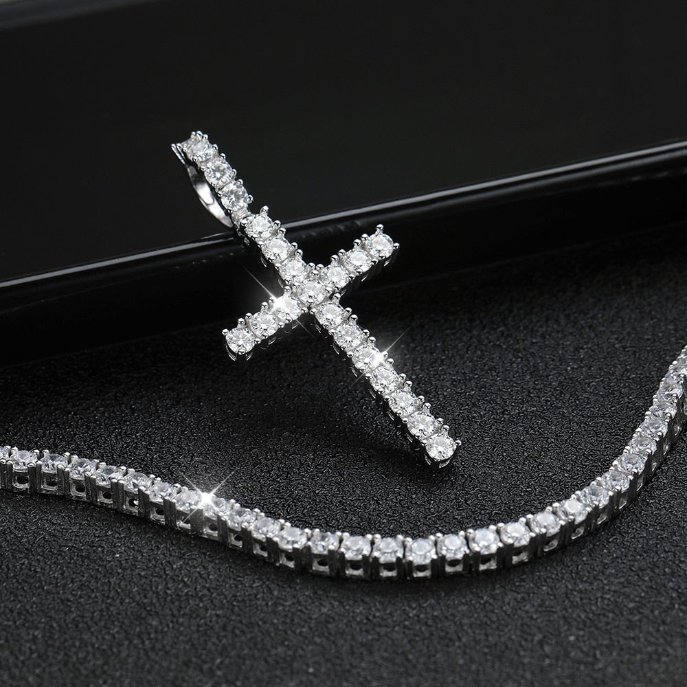 ICED OUT MOISSANITE "CROSS TENNIS" WEISSGOLD 925S SILVER KETTE - ICERAIN JEWELRY