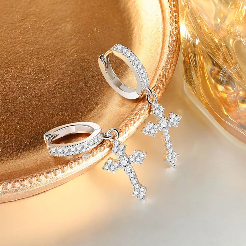ICED OUT MOISSANITE "CROSS" WEISSGOLD 925S SILVER OHRRINGE - ICERAIN JEWELRY