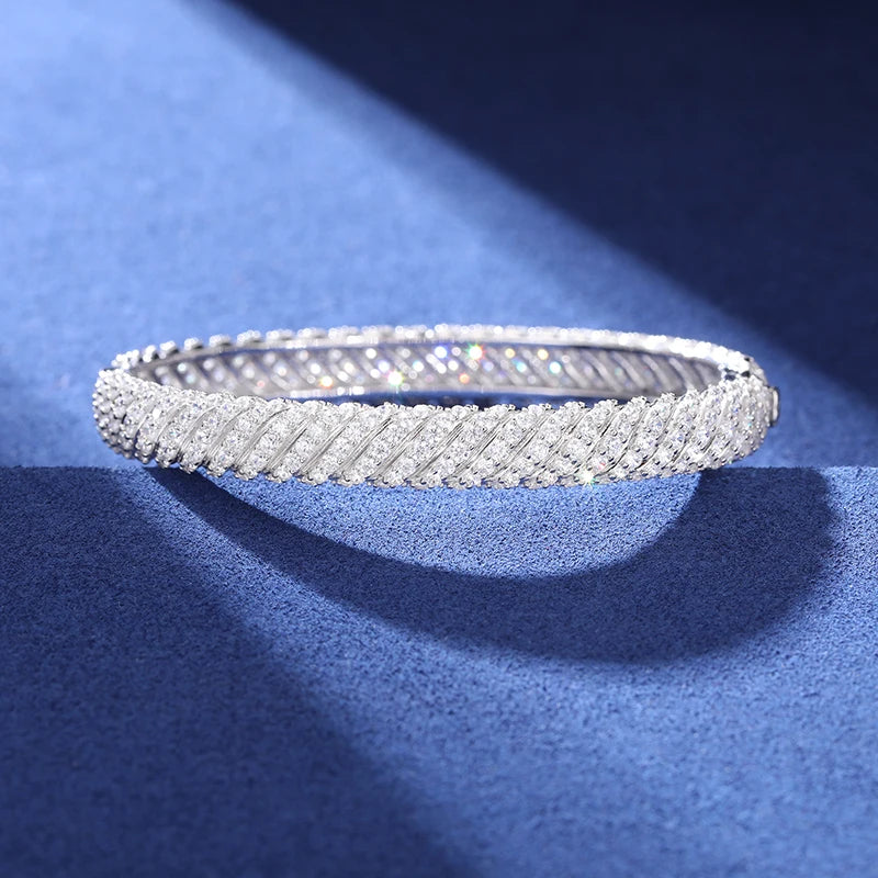SALE | ICED OUT 8MM 20CM MOISSANITE "SILVER TWIST" WEISSGOLD 925S SILVER ARMREIF - ICERAIN JEWELRY