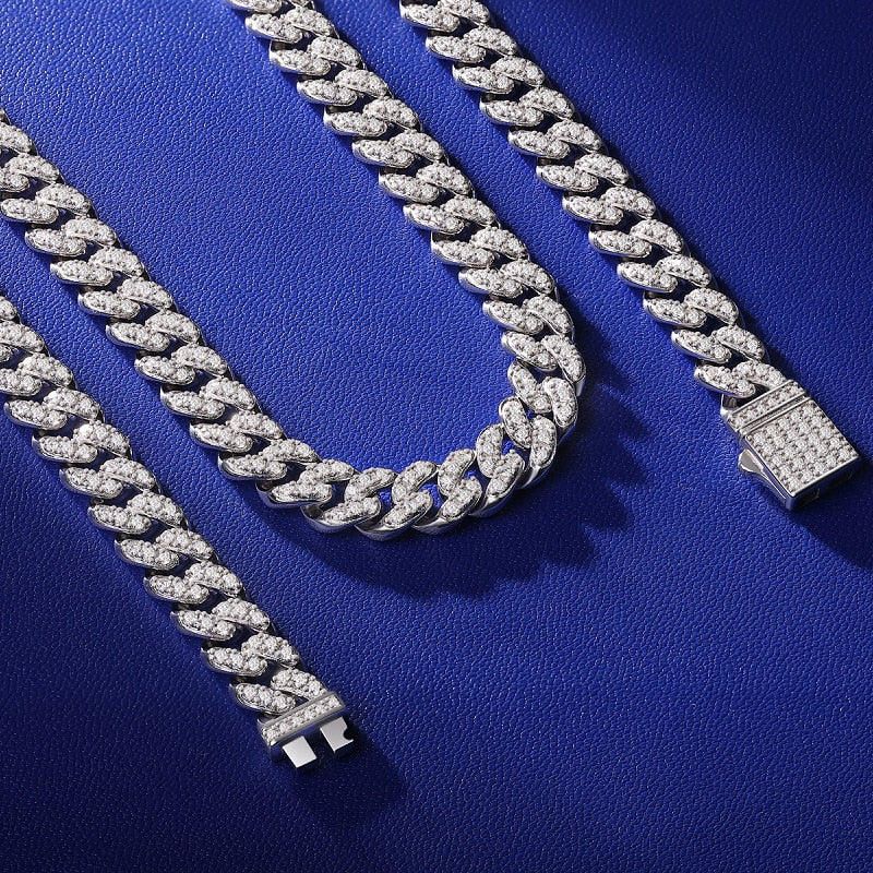 ICED OUT 8MM MOISSANITE "CHOPPER CUBAN" WEISSGOLD 925S SILVER KETTE - ICERAIN JEWELRY
