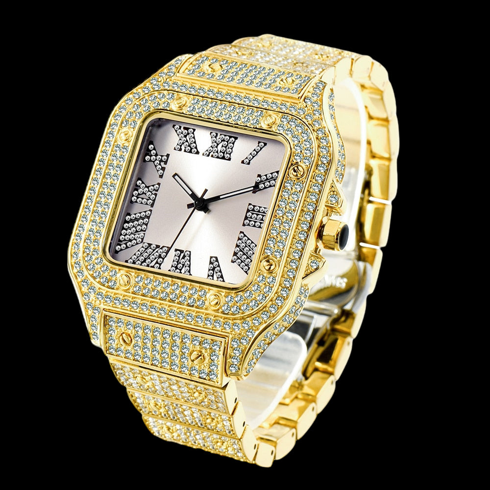 Luxus Designer Iced Out "Piazza" Uhr + Box + Armbandkürzer - ICERAIN JEWELRY