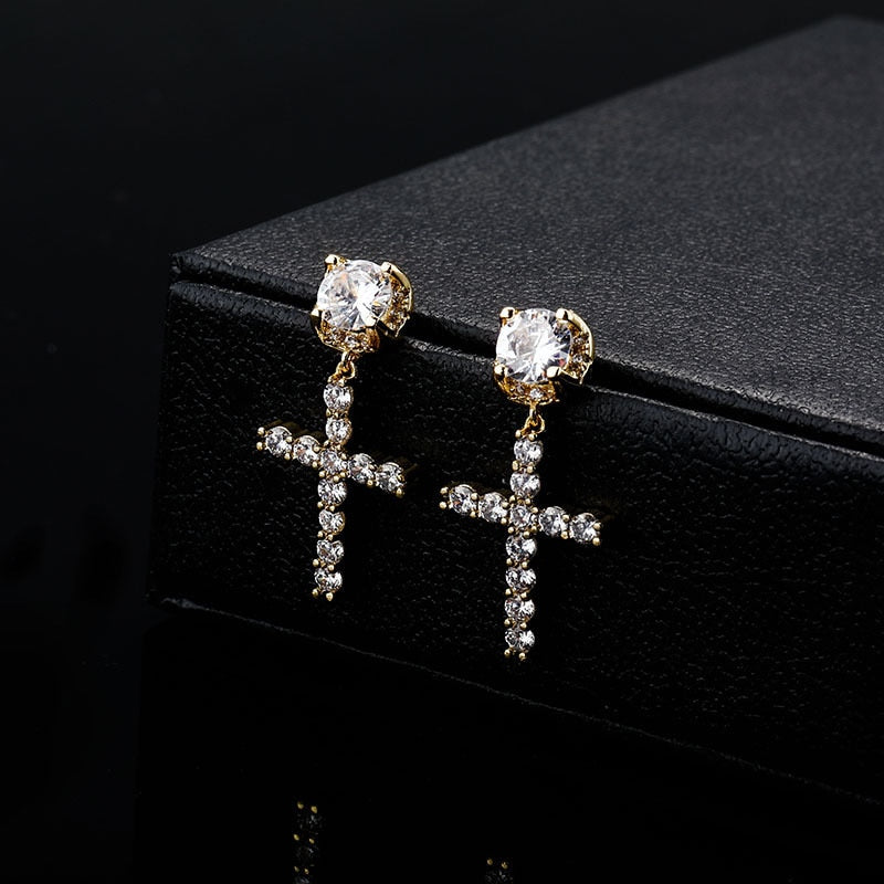 ICED OUT "GOLD LUXURY CROSS" OHRRINGE - ICERAIN JEWELRY