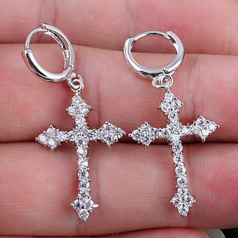 ICED OUT "SILVER ROYAL CROSS" OHRRINGE - ICERAIN JEWELRY