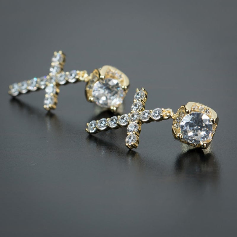 ICED OUT "GOLD LUXURY CROSS" OHRRINGE - ICERAIN JEWELRY