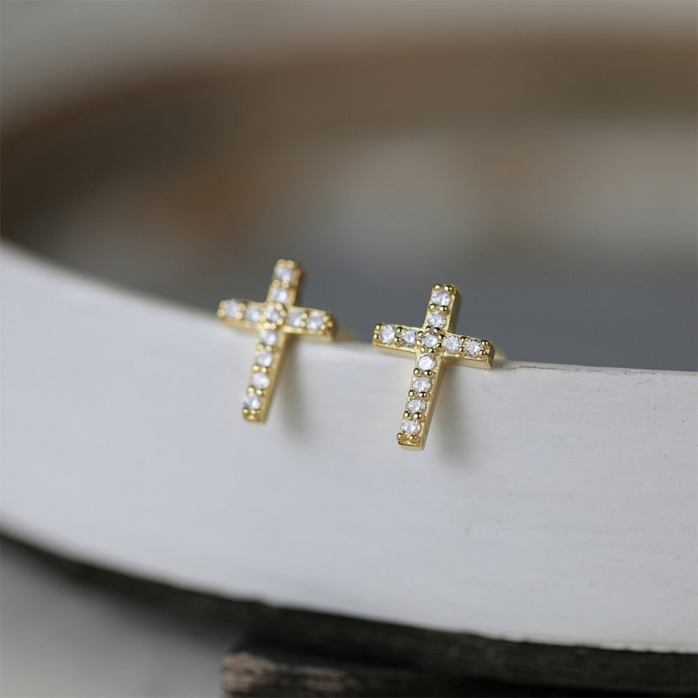 ICED OUT "GOLD MINI CROSS" OHRRINGE - ICERAIN JEWELRY