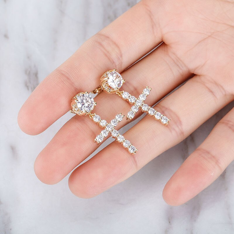 ICED OUT "GOLD LUXURY CROSS" OHRRINGE - ICERAIN JEWELRY