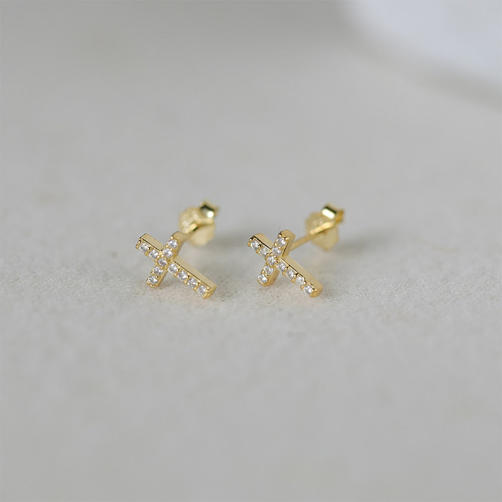 ICED OUT "GOLD MINI CROSS" OHRRINGE - ICERAIN JEWELRY