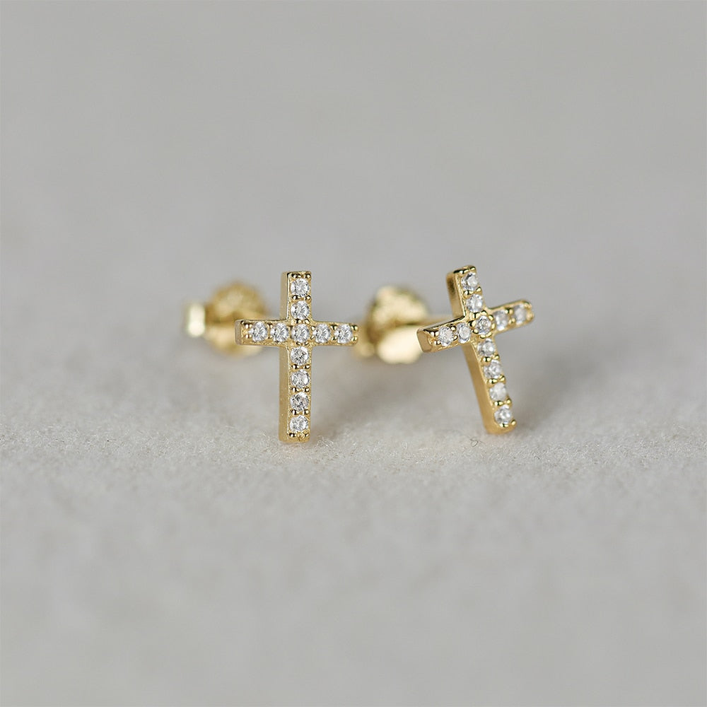 ICED OUT "GOLD MINI CROSS" OHRRINGE - ICERAIN JEWELRY