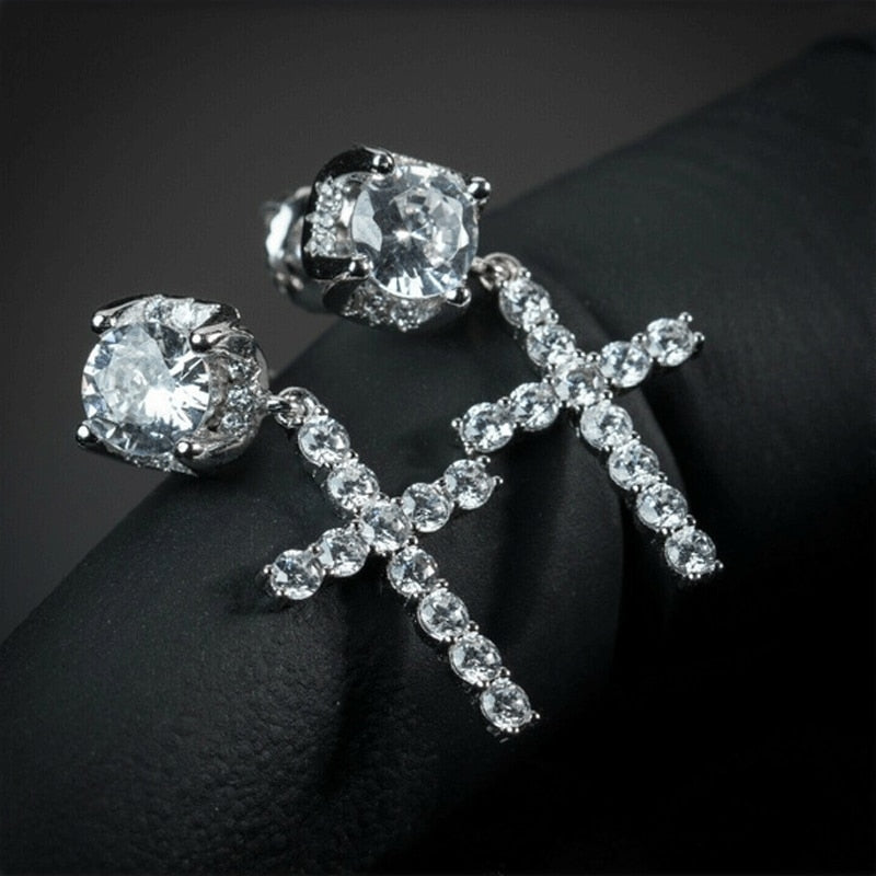 ICED OUT "SILVER LUXURY CROSS" OHRRINGE - ICERAIN JEWELRY